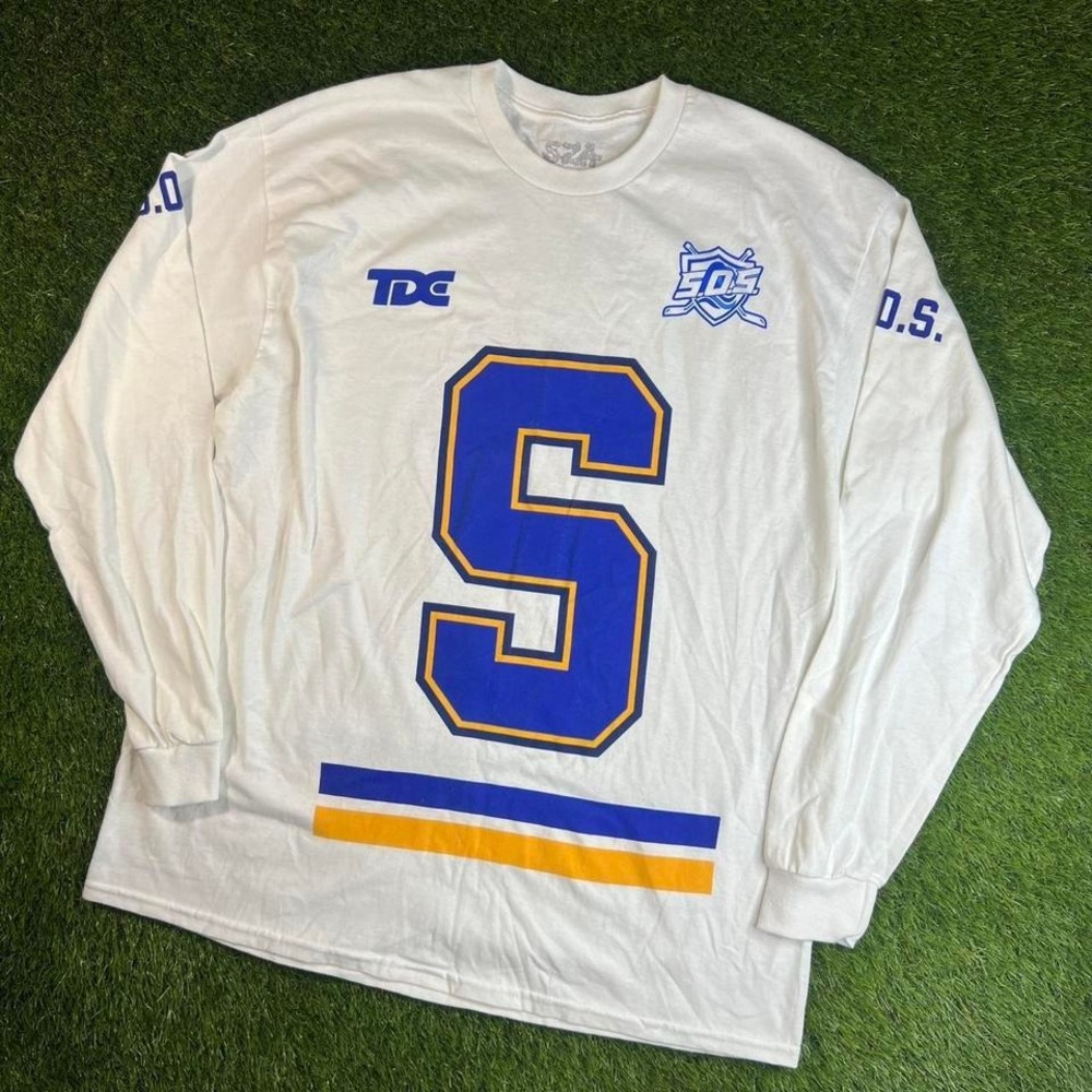 SZA SOS Hockey Jersey Style Long Sleeve Graphic Shirt XL White Blue